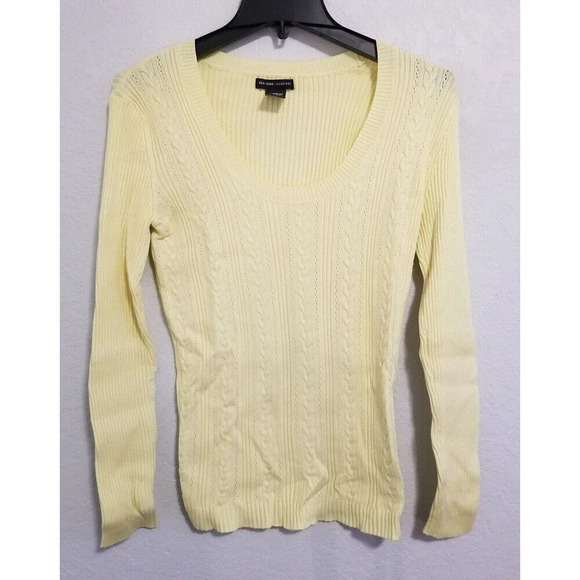 New York & Company Sweater Yellow Medium Scoop Neck Cable Ribbed Womens - Picture 1 of 2